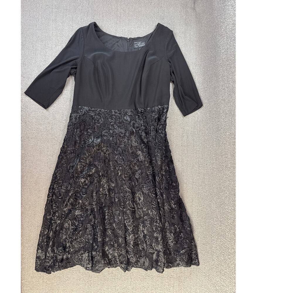 Alex Evenings Formal Dress Midi Sequin Rosette Ribbon Floral Embroidery 22W‎